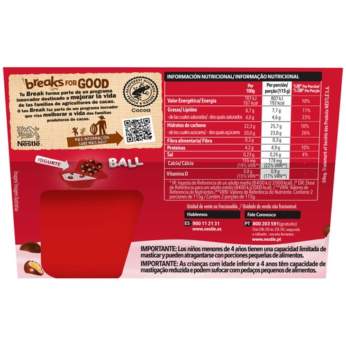 NESTLÉ Yogur de fresa con trocitos de galleta recubieros de chocolate con leche Mix-in 2 x 115 g.