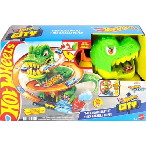 T-Rex vs estación de bomberos HOT WHEELS.