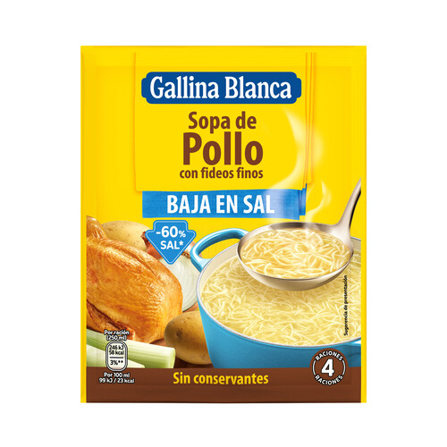 GALLINA BLANCA Sopa de pollo con fideos (bajo contenido en sal) sobre de 35 g.