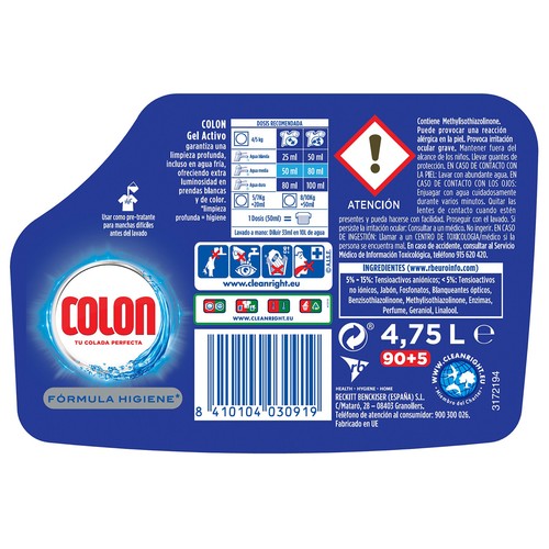 COLON Detergente en Gel Activo para blancos y colores 95 DS