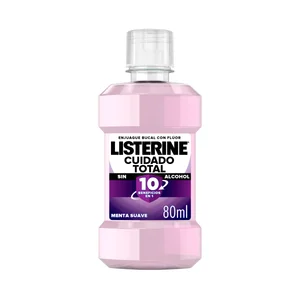 LISTERINE Cuidado total Enjuague bucal de uso diario, sin alcohol y sabor a  mentol suave 80 ml.