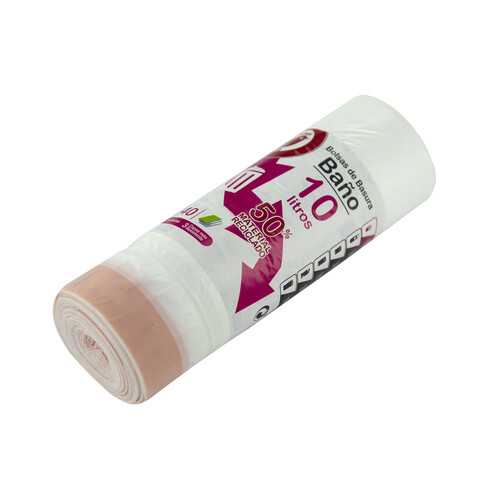 Bolsas de basura blanca, con autocierre especial baño capacidad 10 litros 45 x 47 cm. PRODUCTO ALCAMPO 40 uds.