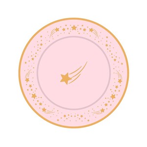 10 platos llanos de cartón 23cm de estrellas rosas, ACTUEL.