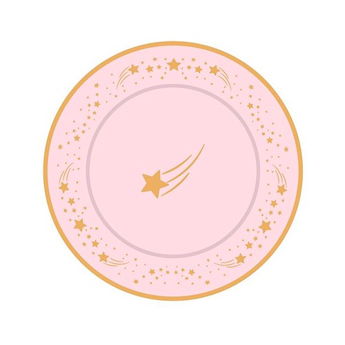 10 platos llanos de cartón 23cm de estrellas rosas, ACTUEL.