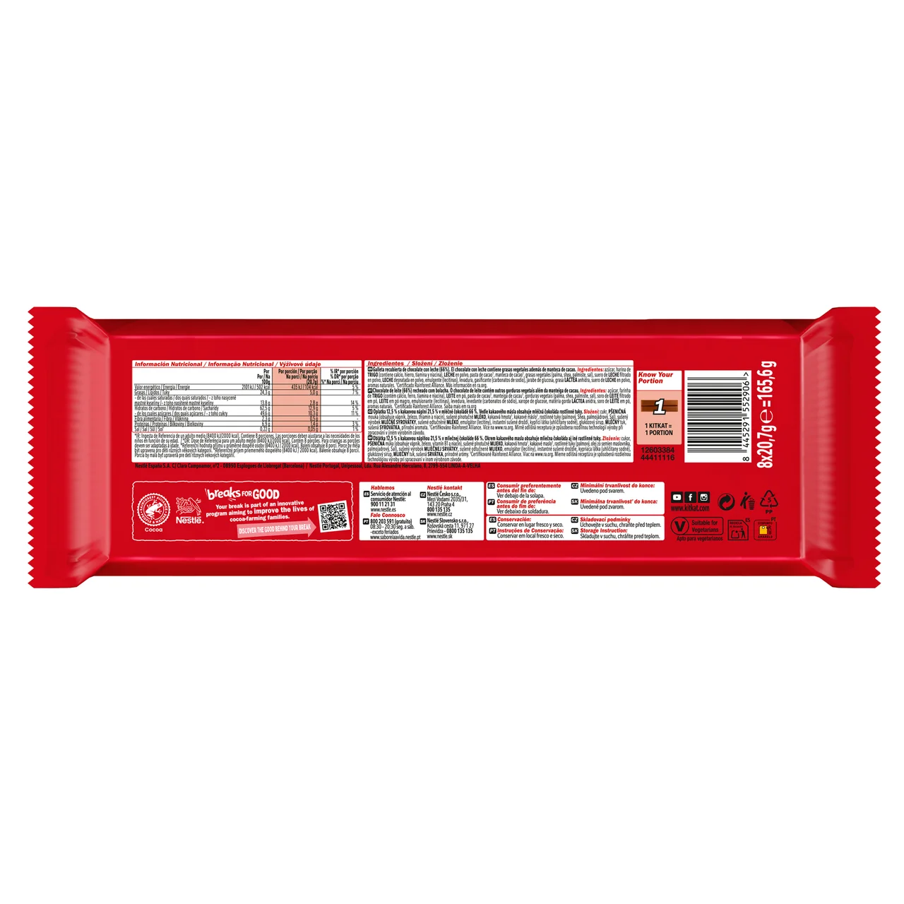 Barrita de chocolate con leche 8 uds 166g