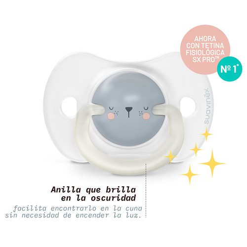 SUAVINEX Nignt & day Chupete con tetina fisiológica de silicona, de 0 a 6 meses 2 uds.