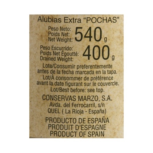 MARZO Alubia cocida blanca frasco de 400 g.