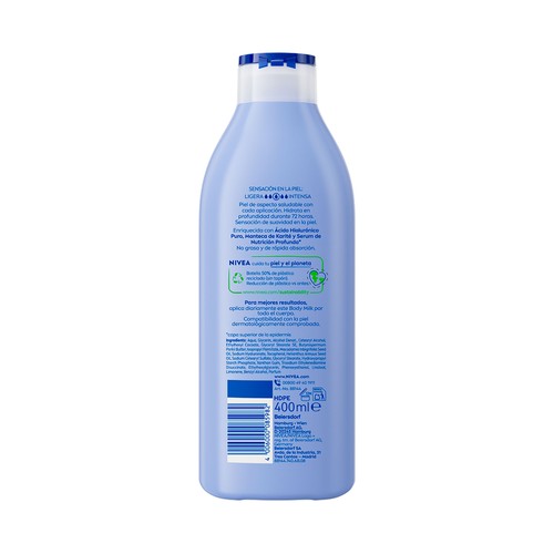 NIVEA Body milk (leche corporal) hidratación profunda (48 horas), para pieles secas 400 ml.