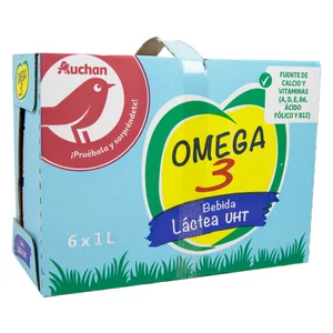 AUCHAN Preparado lácteo desnatado, enriquecido con Omega 3 y vitaminas A, D, E, B6 y B12 6 x 1l. Producto Alcampo