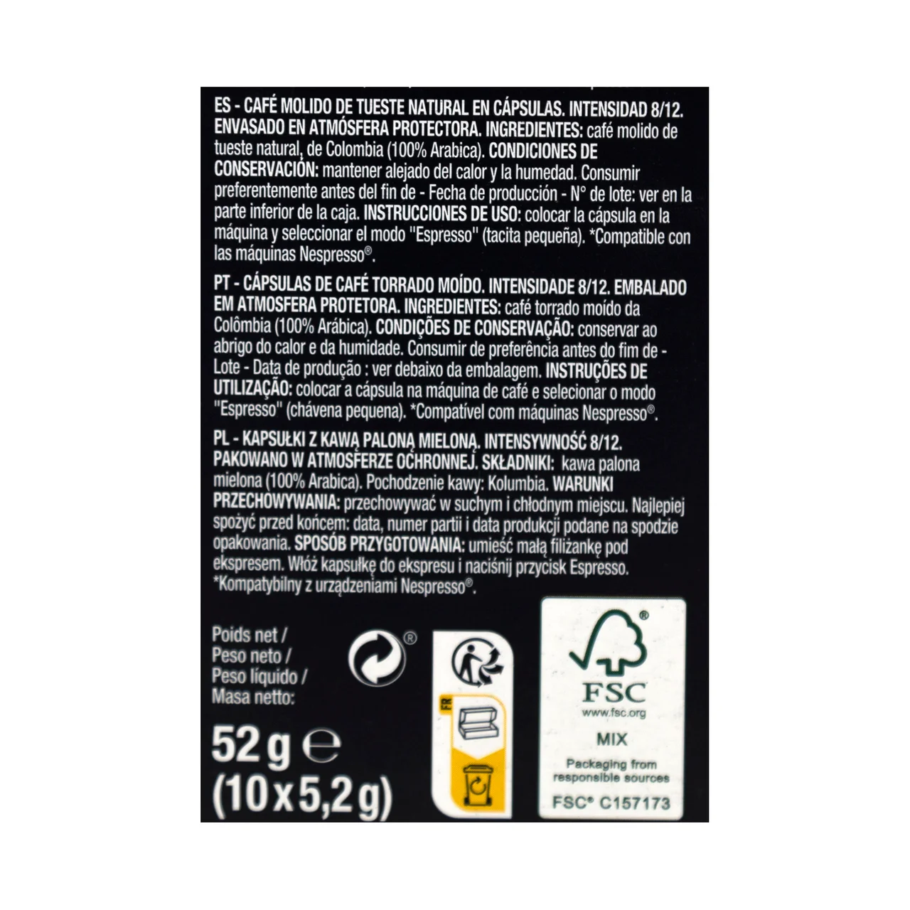 PRODUCTO ALCAMPO Café en cápsulas Colombia I8,  10 uds.