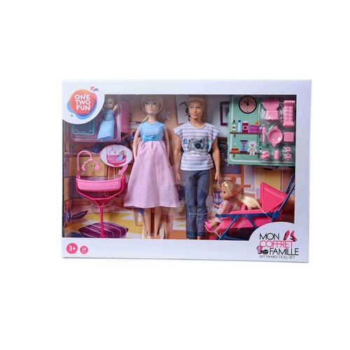 Conjunto Familia Muñeca 4 Muñecas y Accesorios ONE TWO FUN ALCAMPO