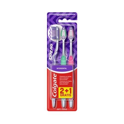 COLGATE Zigzag Cepillo de dientes suave, para una limpieza profunda 3 uds.