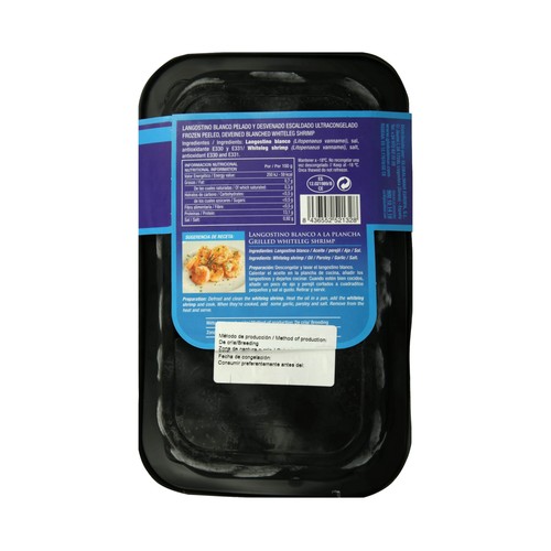 ALIGATOR Langostino blanco de tamañano mediano, pelado, desvenado y ultracongelado ALIGATOR 250 g (P.N)