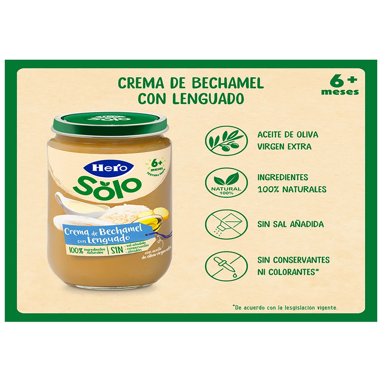 Solo Tarrito crema de bechamel con lenguado, a partir de 6 meses 235 g.