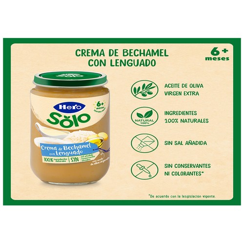 HERO Solo Tarrito crema de bechamel con lenguado, a partir de 6 meses 235 g.