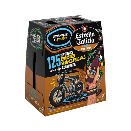 Cerveza sin alcohol 0,0 % tostada ESTRELLA GALICIA pack 6 uds. x 25 cl.