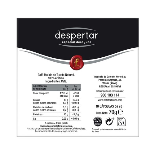 FORTALEZA Café en cápsulas despertar I10, 10 uds.