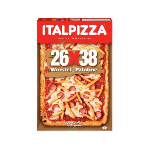ITALPIZZA Pizza congelada de salchicha frankfurt & patatas fritas 26x38 570 g. 