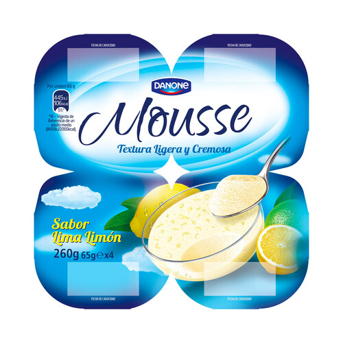 DANONE Mousse de textura ligera y cremosa, con sabor a lima-limón DANONE 4 x 65 g.