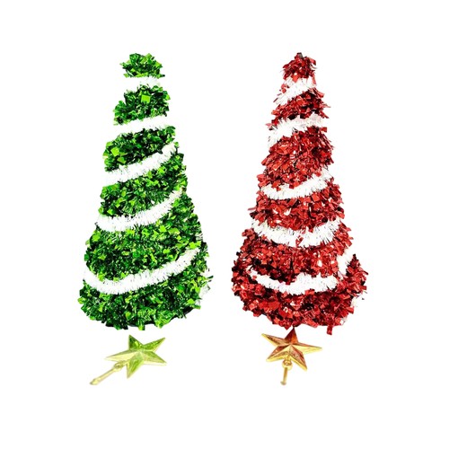 Árbol Oropel 25cm, pie verde/rojo con estrella dorada de plástico modelo surtido, ACTUEL