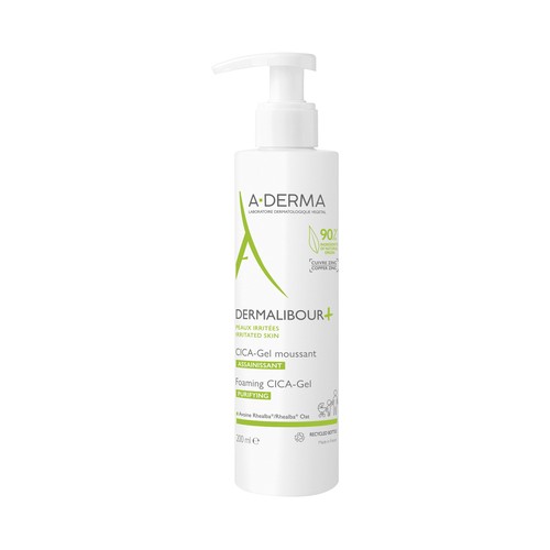 A.DERMA  Dermalibour + CICA gel espumoso purificante, para pieles irritadas y frágiles 200 ml.