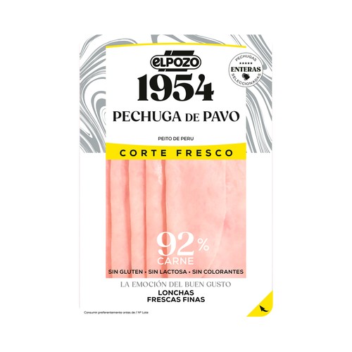 Pechuga de pavo cortada en finas lonchas EL POZO Corte fresco 1954 120 g.