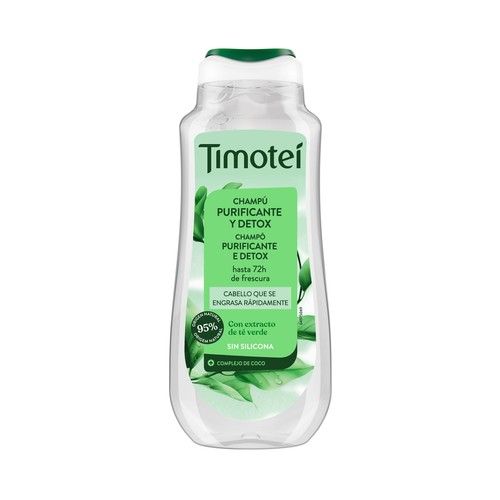 TIMOTEI Champú purificante y detox, con coco y sin siliconas, para cabellos grasos 300 ml.
