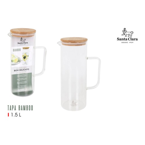 Jarra 1,5L borosilicato, asa y tapa bambú Santa Clara. SANTA CLARA