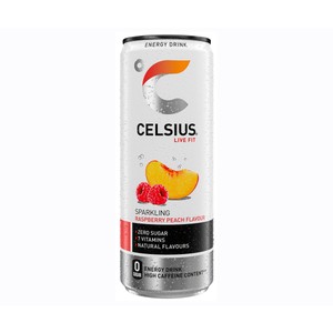 CELSIUS Bebida energética con sabor a frambuesa y melocotón lata 35,5 cl.
