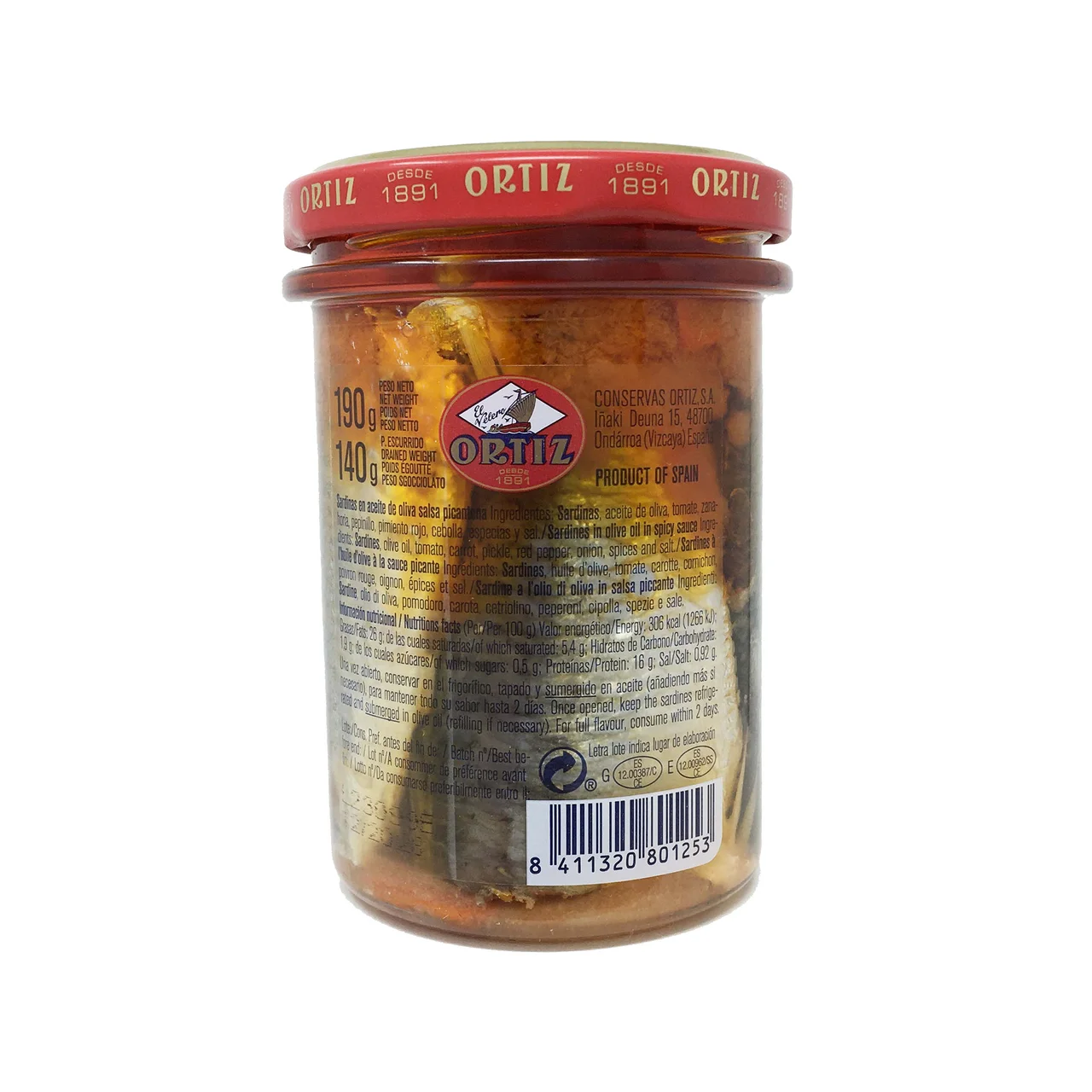 Sardinas a la antigua, en aceite de oliva, picantonas 140 g.