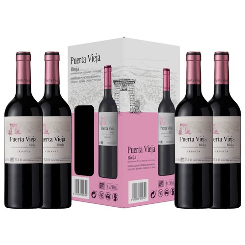 Estuche de vino tinto crianza con denominación de origen calificada Rioja PUERTA VIEJA 4 x 75 cl.