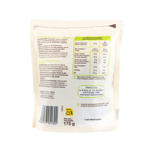 PRODUCTO ALCAMPO Bio Uvas pasas sultanas ecológicas 175 g.