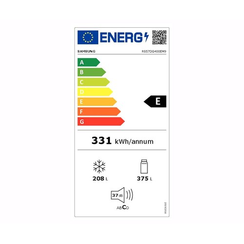 Frigorífico americano 178cm SAMSUNG RS57DG400EM9EF, no frost, clasificación energética: E, H: 178cm A: 91,2cm, F: 65,4cm, capacidad total: 583L.