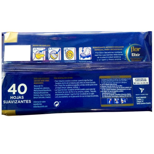 FLOR Toallitas suavizantes para secadoras con aroma frescor FLOR 40 uds.