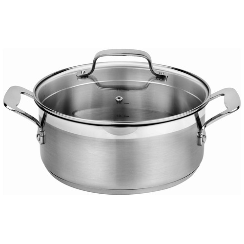 Cacerola para inducción 24cm fabricada en acero inoxidable profesional, incluye tapa de vidrio, ACTUEL.
