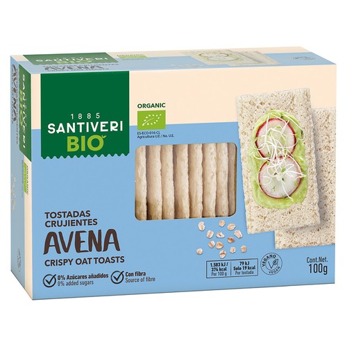 SANTIVERI Tostadas ligeras de avena ecológicas SANTIVERI BIO, 100 g.
