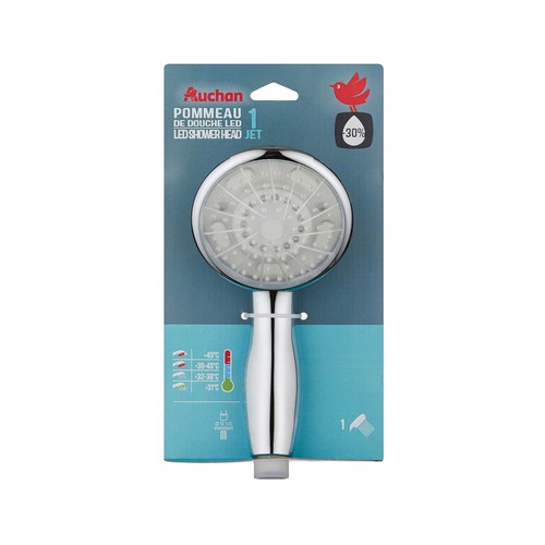 Alcachofa de ducha con luz Led, 1 función, PRODUCTO ALCAMPO.
