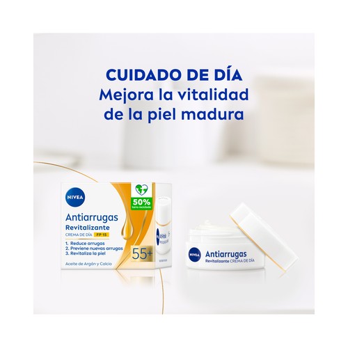 NIVEA 55+ Crema de día revitalizante para piel madura (+55 años), con FPS 15 50 ml.