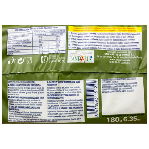 SAN MARTIN DE PORRES Torta en aceite de oliva 6 uds x 180 g.