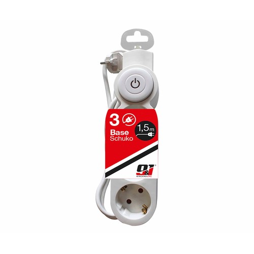 Base 3 tomas con interruptor 3x1,5mm 1,5m  blanca, NINE&ONE.