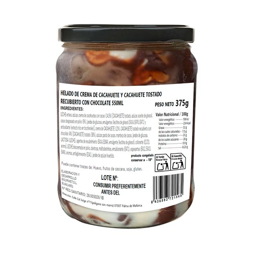 MURMUI Tarrina de cristal de helado de crema de cacahuete y chocolate Conguitos 550 ml.