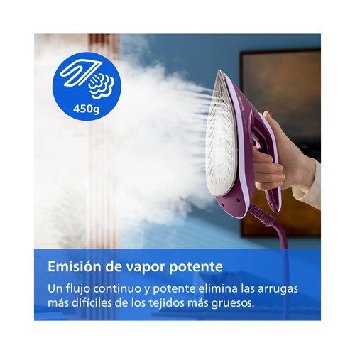 Centro de planchado PHILIPS PSG4020/30, suela SteamGlide Plus, OptimalTemp contra quemaduras, 6,5 bares de presión, color cereza