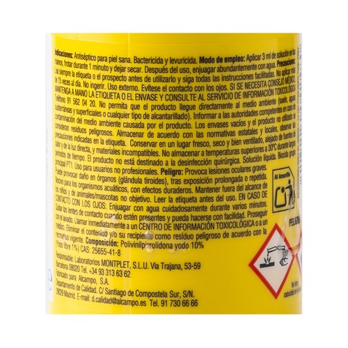 PRODUCTO ALCAMPO Povidona Iodada 10%, (antiséptico para piel sana) 125 ml.