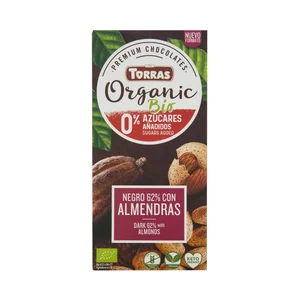TORRES Bio Chocolate negro (62% cacao) ecológico con edulcorantes y almendras 100 g.