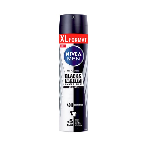 NIVEA Men original black & white invisible Desodorante spray para hombre con fórmula de secado rápido 250 ml.
