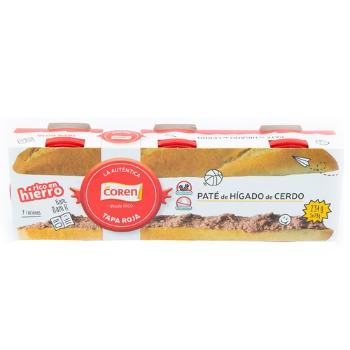 LOURIÑO Paté de hígado de cerdo  pack de 3 latas de 234 gramos.