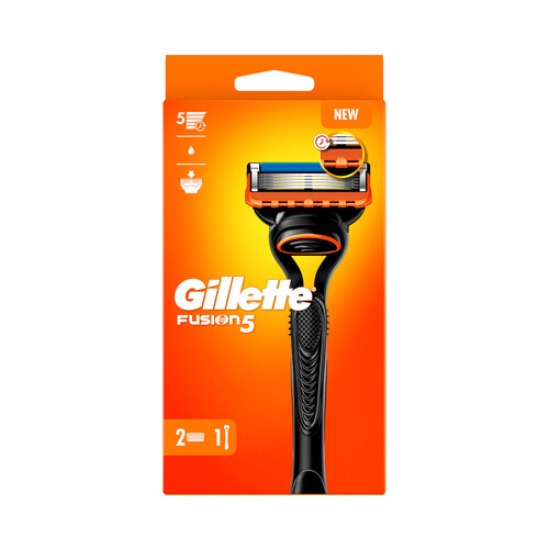 GILLETTE Maquinilla de afeitar recargable con 2 cabezales pivotantes de cinco hojas GILLETTE Fusion 5.