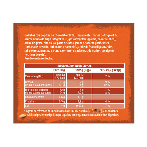 FONTANEDA Galletas con pepitas de chocolate Digestive FONTANEDA 338 g.