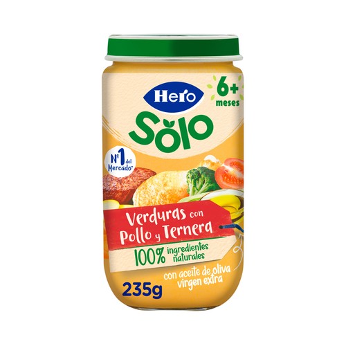 HERO Solo Tarrito de verduras con pollo y ternera (textura suave), a partir de 6 meses 235 g.