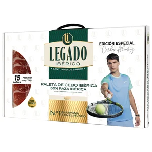 LEGADO IBÉRICO de El Pozo Maletín con 15 sobres (50 g.) de paleta de cebo ibérica (50% raza ibérica), cortada en lonchas 750 g.